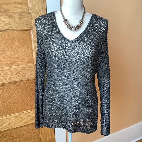 EILEEN FISHER Bronze Shimmer Knotted Open Twist Pullover Size M - Picture 2 of 14